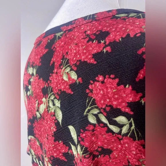 LuLaRoe Nicole Dress Black with Red Florals A-Line - Picture 6 of 7